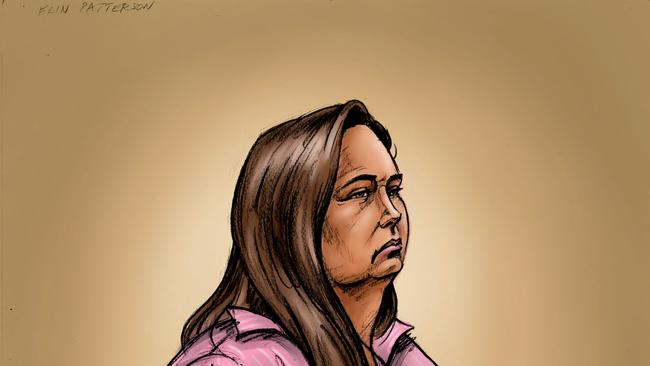 A handout sketch shows Erin Patterson, accused of murdering three people with a toxic mushroom-laced beef Wellington. Picture: AFP