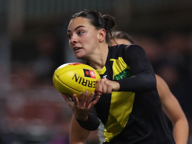 Monique Conti celebrated her 50th game on Thursday night. Picture: Daniel Pockett/Getty Images.