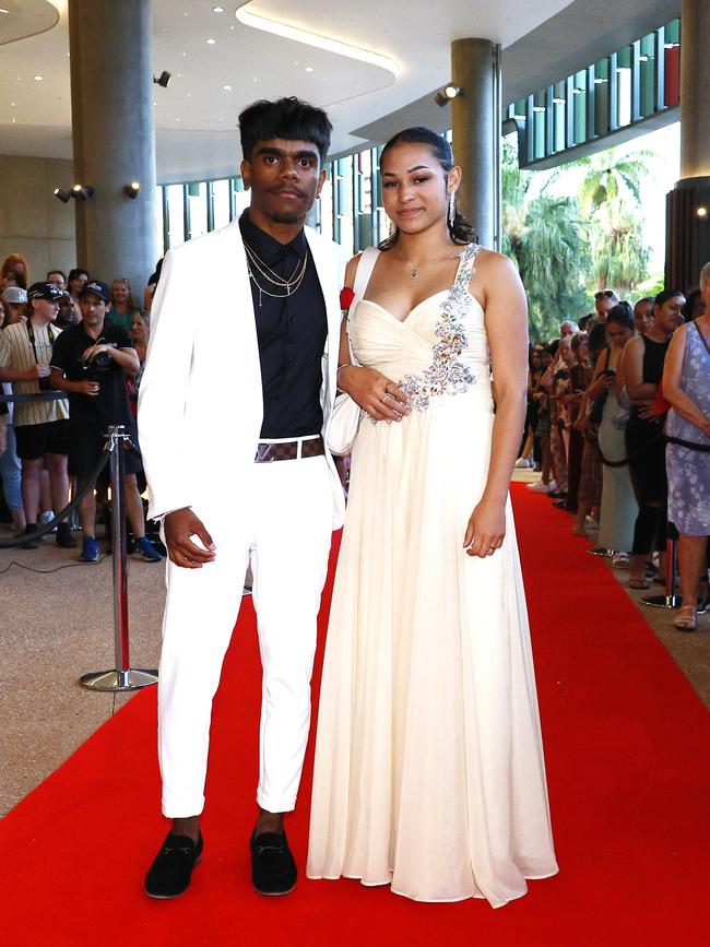 Kerrod Santo and Alicia Ware arrive at the Trinity Bay High School formal evening, held at the Cairns Convention Centre. Picture: Brendan Radke