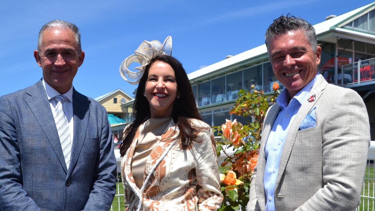 Tasmanian Racing Integrity Commissioner Sean Carroll, Minister for Racing Jane Howlett and Tasracing CEO Andrew Jenkins.