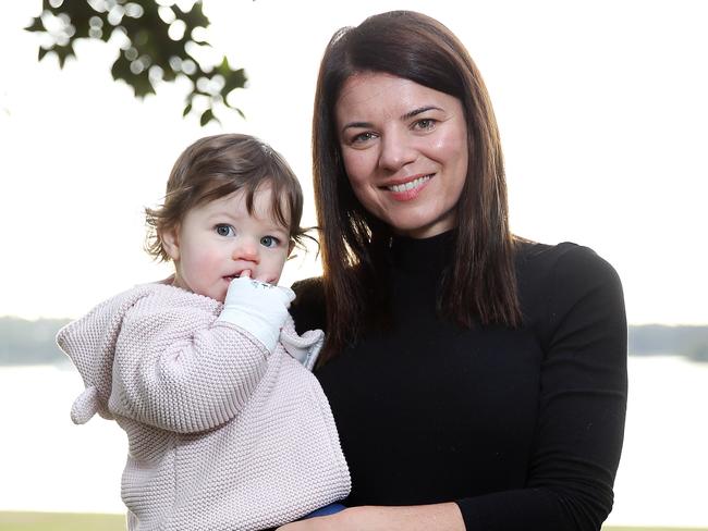 Liberal candidate for Reid, Fiona Martin, with her daughter Olivia. Picture: Tim Hunter