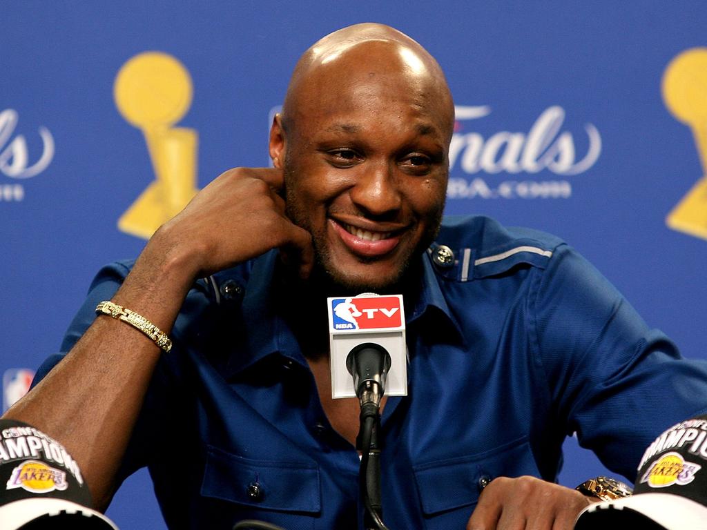 Lamar Odom of the Los Angeles Lakers answers questions during the post game news conference after defeating the Orlando Magic 101-96 in Game Two of the 2009 NBA Finals at Staples Center on June 7, 2009 in Los Angeles. Picture: Getty