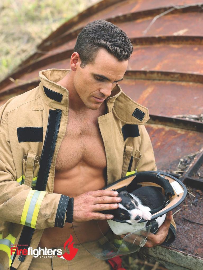 The Australian Firefighter’s Calendar plays the heart strings (cue Donny Osmond’s Puppy Love) with this tender pic of a sleeping border collie pup curled up in a firefighter’s helmet. What’s not to love?