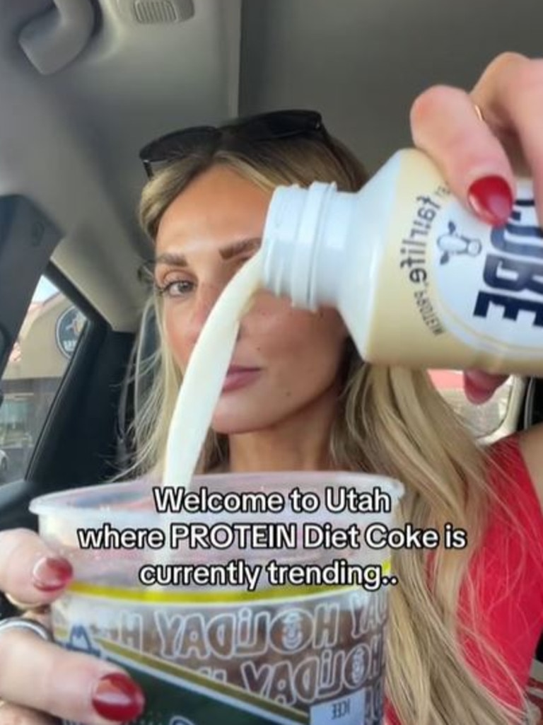 The Utah TikToker who kicked off the trend shares the protein Diet Coke recipe. Picture: TikTok/@beccers_gordonn