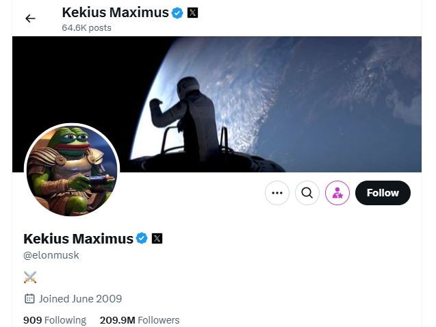 Musk, who boasts nearly 210 million followers on the platform he’s owned since 2022, has yet to offer an explanation for the motive, if any, behind his sudden name change. Picture: Elon Musk/ X