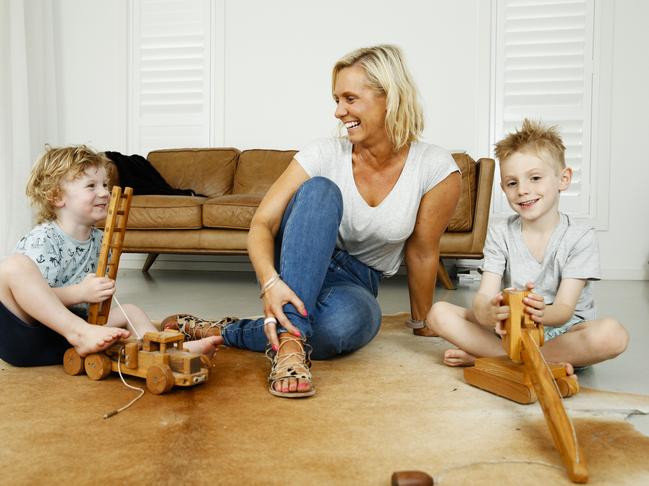 Dr Kristy Goodwin at home with her children, Billy, 3, and Taj, 6, in North Manly, says the findings are shocking.  Picture: Justin Lloyd