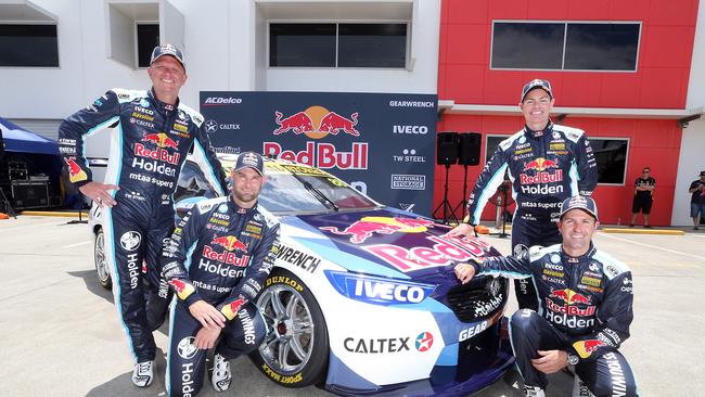 The Red Bull Holden racing team with drivers Jamie Whincup, Shane van Gisbergen, Garth Tander and Craig Lowndes. Picture: AAP