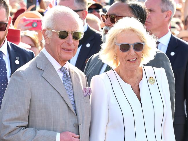 King Charles III and Queen Camilla meet members of the public outside the Sydney Opera House. Picture: Chris Jackson/Getty Images