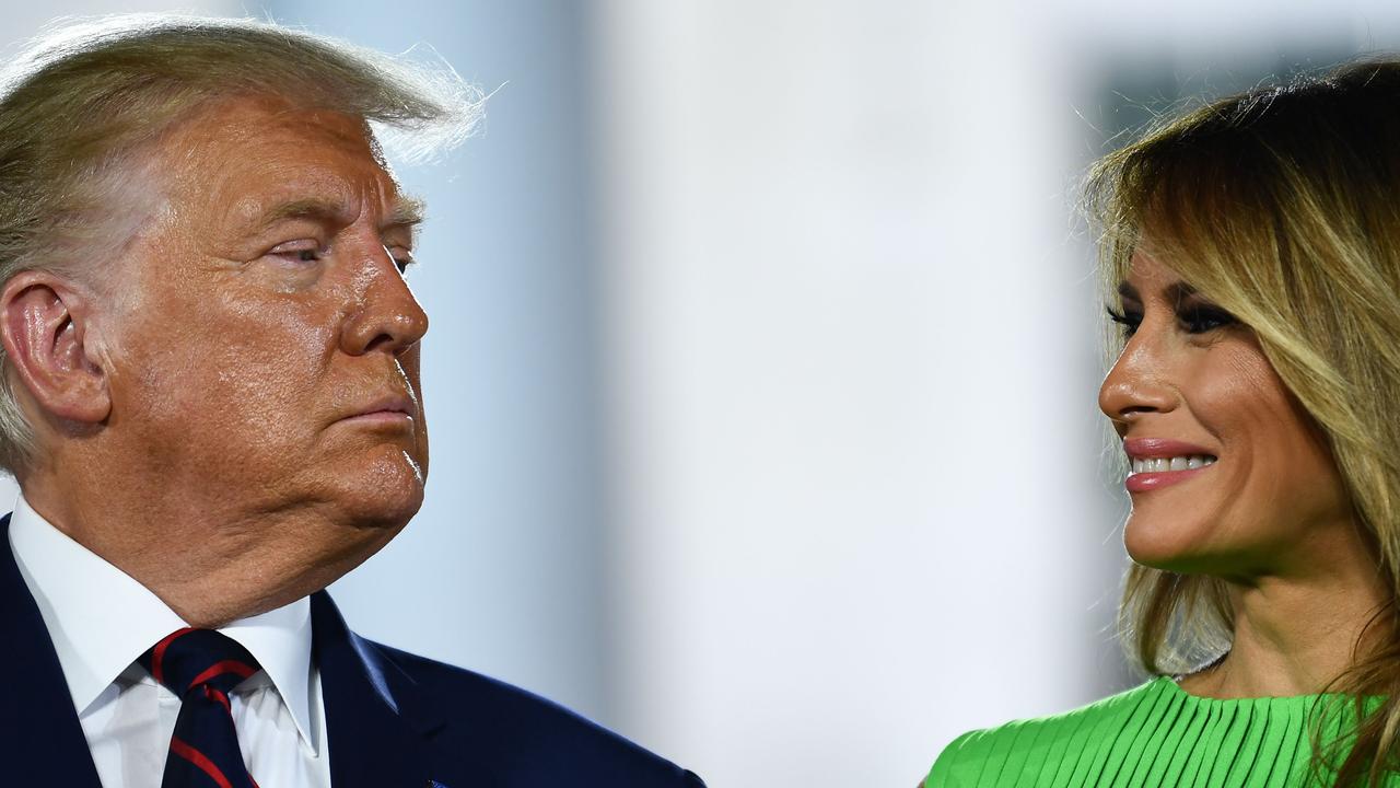 US First Lady Melania Trump smiles to US President Donald Trump at the conclusion of the final day of the Republican National Convention from the South Lawn of the White House in Washington, DC. Picture: AFP