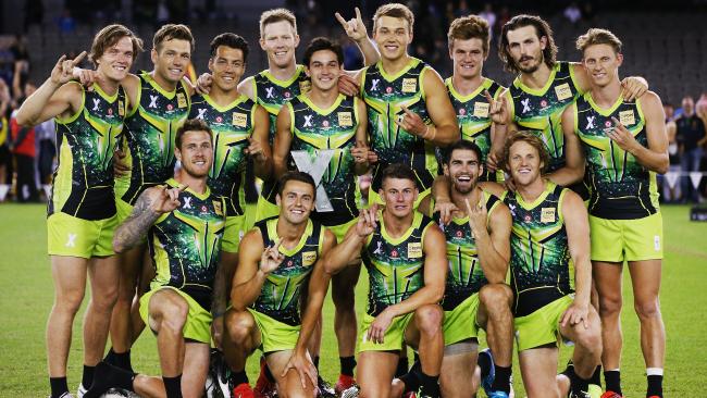 Team Rampage celebrate with the AFLX trophy. Picture: Getty