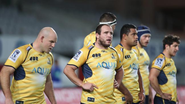 Ben Alexander of the Brumbies looks on against the Blues at Eden Park.