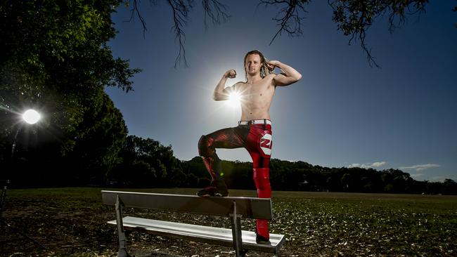 Liam O'Donnell, "Zeke Andino", recently returned from America where he spent four months training at the Black and Brave Wrestling Academy and touring America performing. Picture: Jerad Williams