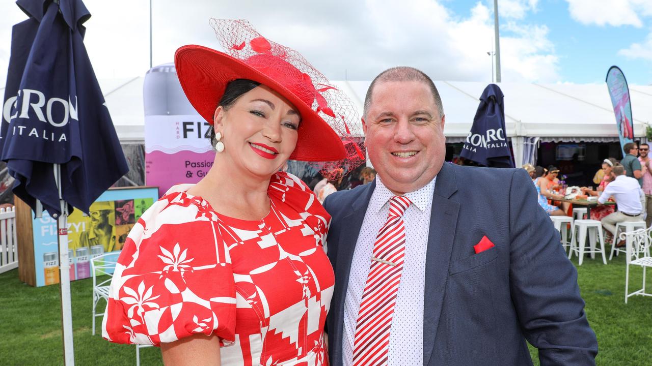 Karen and Adrian McMullen at the Hobart Cup Day. Picture : Mireille Merlet