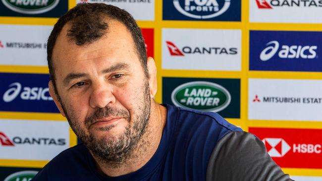 Head coach of the Wallabies Michael Cheika speaks to the media during a press conference on Waiheke Island, Auckland, New Zealand, Thursday, August 23, 2018. (AAP Image/David Rowland) NO ARCHIVING