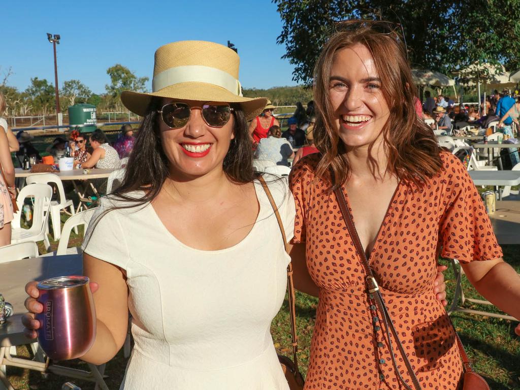 Grace Saunders and Claudia Sheens at the 2021 Adelaide River Races. Picture: Glenn Campbell.