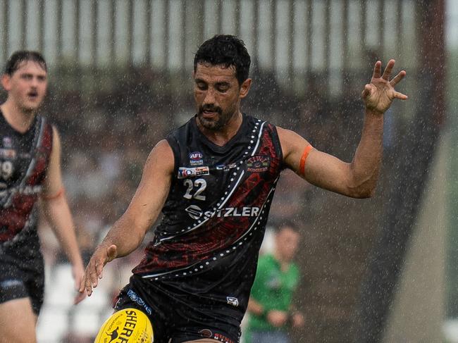 Marlion Pickett playing for the Tiwi Bombers in the 2024-25 NTFL season. Picture: Jack Riddiford / AFLNT Media