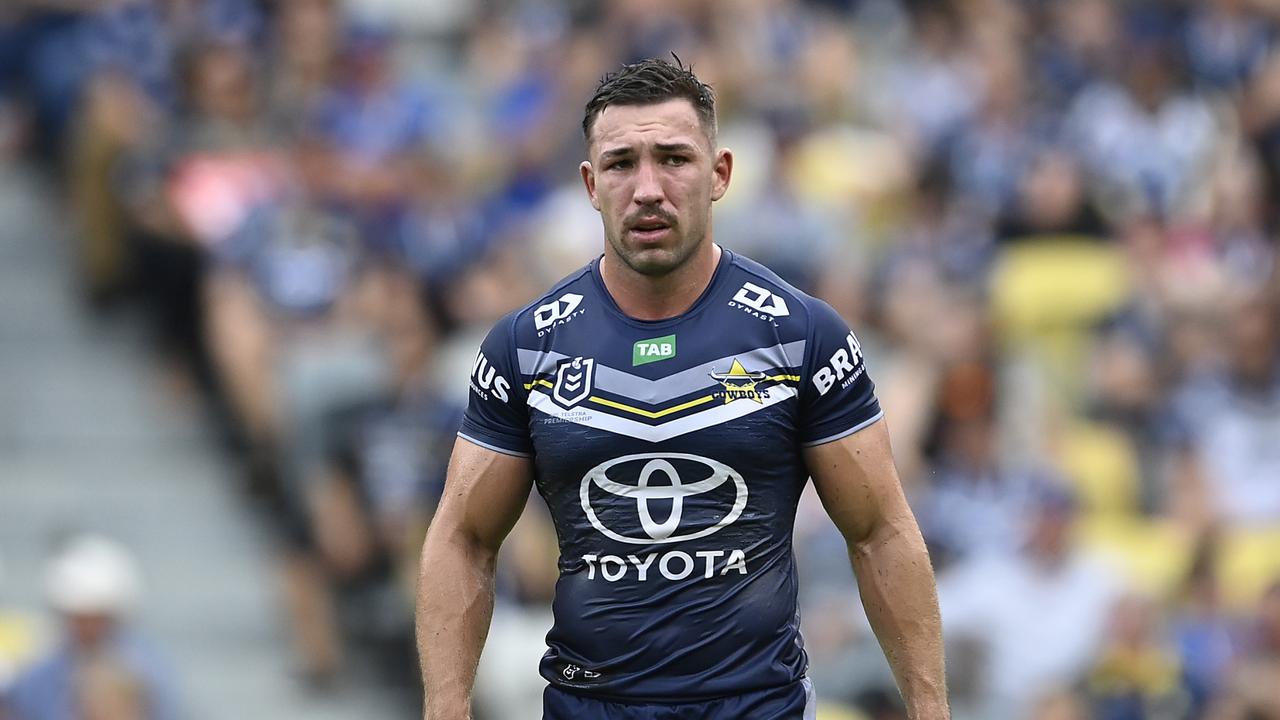 TOWNSVILLE, AUSTRALIA - MARCH 04: Reece Robson of the Cowboys loduring the round one NRL match between the North Queensland Cowboys and the Canberra Raiders at Qld Country Bank Stadium on March 04, 2023 in Townsville, Australia. (Photo by Ian Hitchcock/Getty Images)