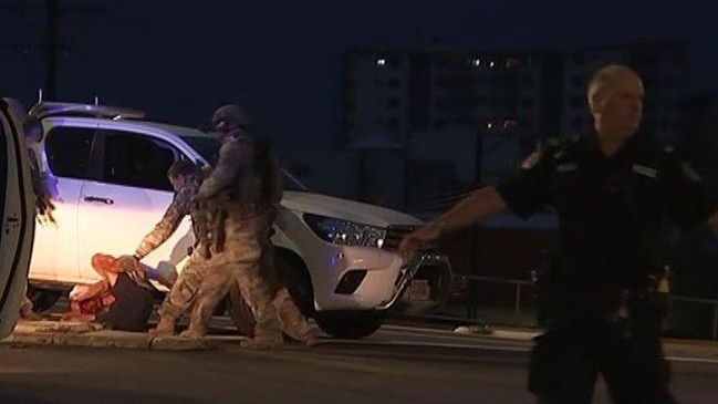 The massacre ended in Hoffmann being dramatically arrested on a bridge after leaving his car. Picture: Supplied / ABC News