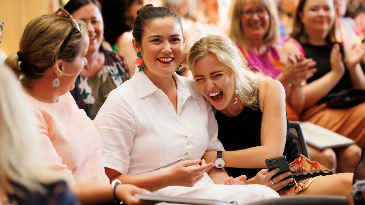 Bridget Carrigan (centre) finds out she has won Inclusion Educator of the Year at the 2023 Teaching in the Territory Excellence Awards. Picture: Supplied