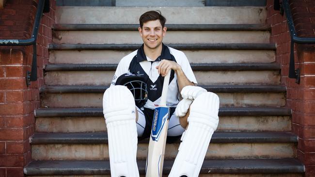 Adelaide University skipper Ben Wakim put Woodville’s bowlers to the sword on Saturday. Picture: AAP/James Elsby