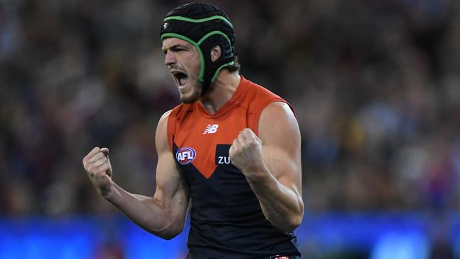 Angus Brayshaw celebrates a goal.