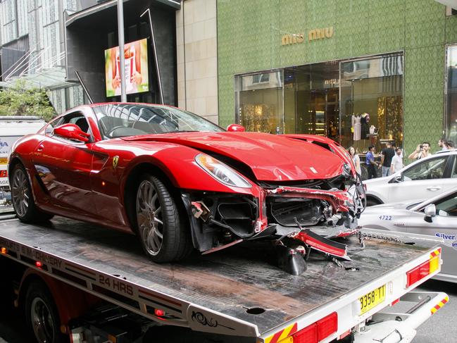 The luxury sports car spun out of control after rounding the corner of Elizabeth St into Market St. Picture: Tim Pascoe