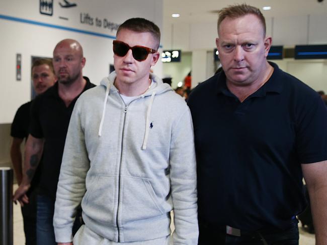 Macklemore arriving at Sydney International Airport this morning. Picture: Danny Aarons