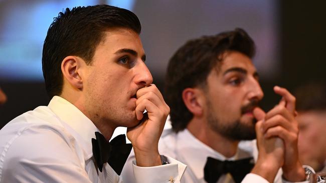 Nick (left) and brother Josh Daicos at the Brownlow count - surely the lack of a beard makes it easy enough to tell them apart? (Photo by Quinn Rooney/Getty Images)