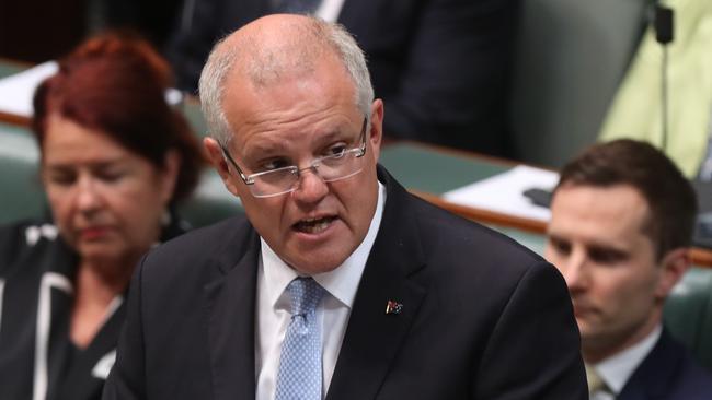 Scott Morrison makes a statement in relation to the 70th anniversary of Australia’s formal diplomatic relationship with Israel. Picture: Kym Smith