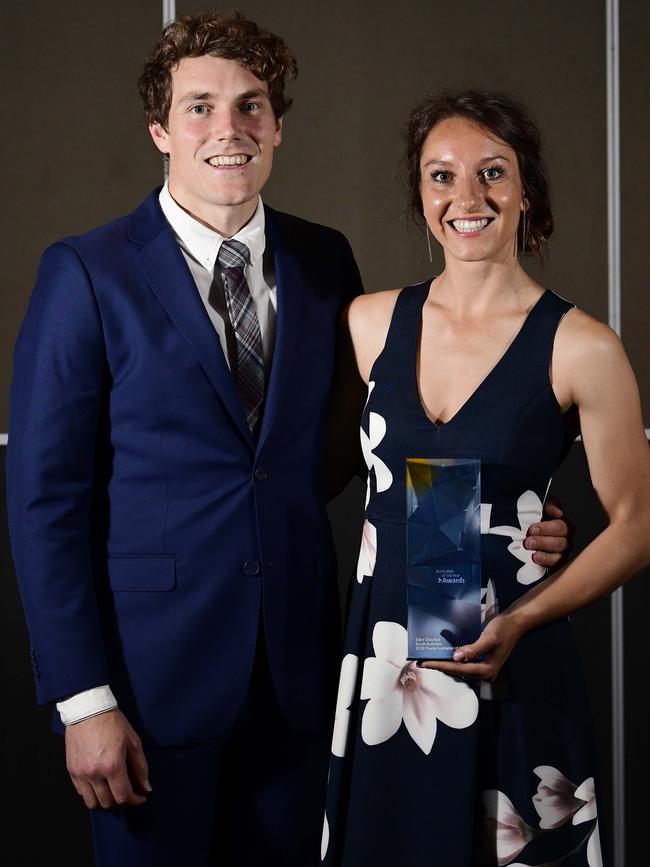 Eleni Glouftsis and her partner Dillion Tee at South Australian of the Year awards. Picture: Bianca De Marchi