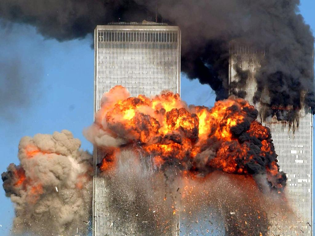 Hijacked United Airlines Flight 175 from Boston crashed into the south tower of the World Trade Center at 9:03am on September 11, 2001. Picture: Spencer Platt/Getty