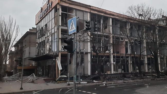 A local supermarket, around 50 metres from Iryna Buynevych and Maksym Tsupko's apartment, was destroyed by a Russian strike in March, 2022. Picture: Supplied