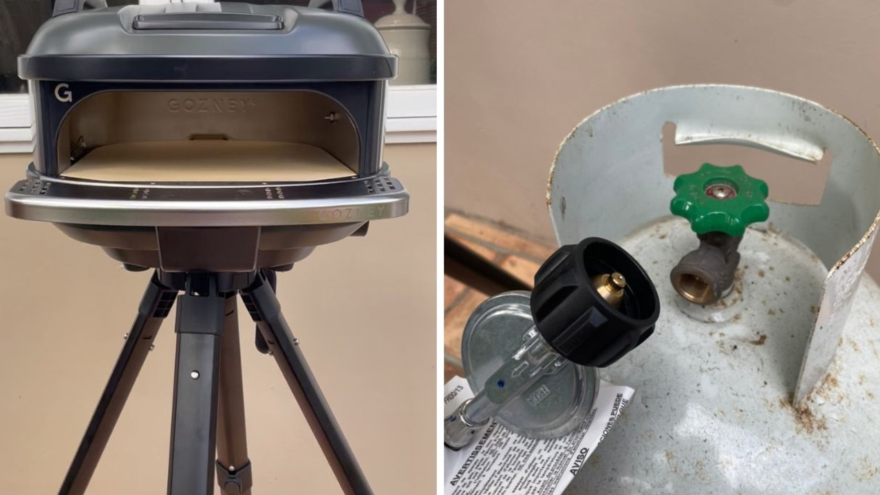 Once you've set up the oven, you attach the gas bottle and you're ready to go. Picture: Kara Byers