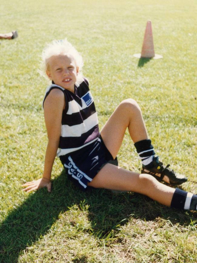 Maddie Riewoldt loved footy and was the only girl on her team when she played with Broadbeach Football Club in Queensland. Picture: Supplied