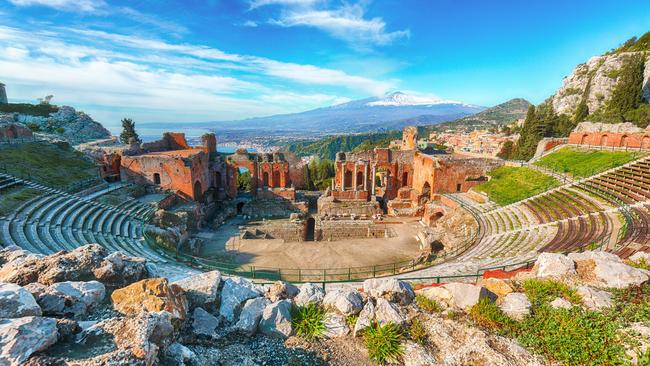 The ancient Greek amphitheatre in Taormina, Sicily.