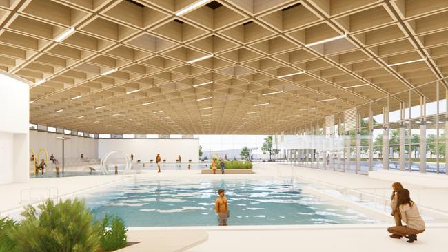 Artist visualisations of the $60m upgrade to the Payneham Memorial Swimming Centre. Pictures: DWP Australia Pty Ltd