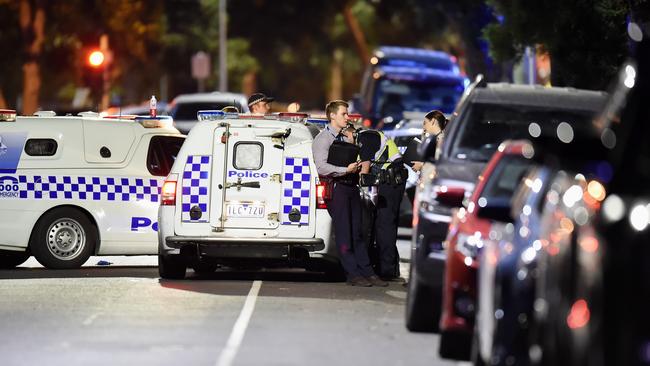 Officers on Racecourse Road, Kensington after the shooting. Picture: Lawrence Pinder