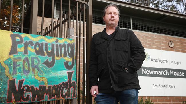 Anthony Bowe outside Sydney’s Newmarch House, where his mother Patricia contracted coronavirus but survived. Picture: John Feder