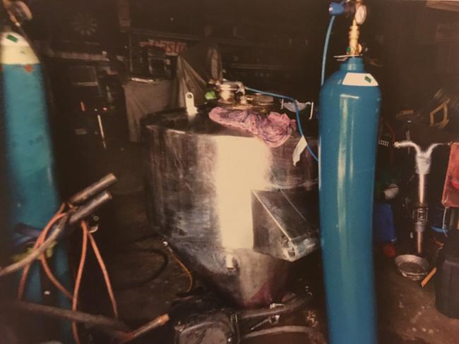 Inside the backyard shed, where the drug lab was found. Pictures: Court Administration Authority