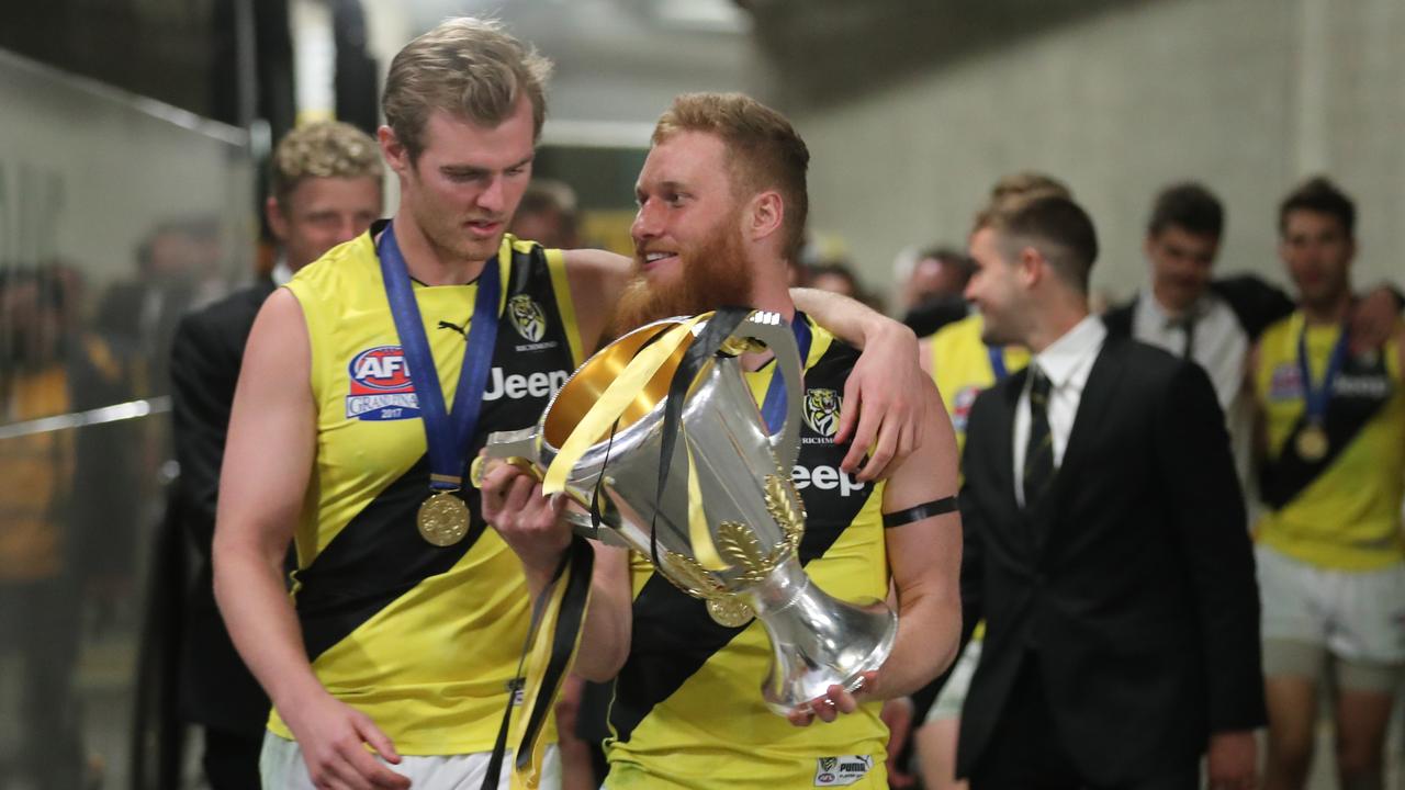 Vlastuin and David Astbury after the 2017 flag. Picture: Alex Coppel.