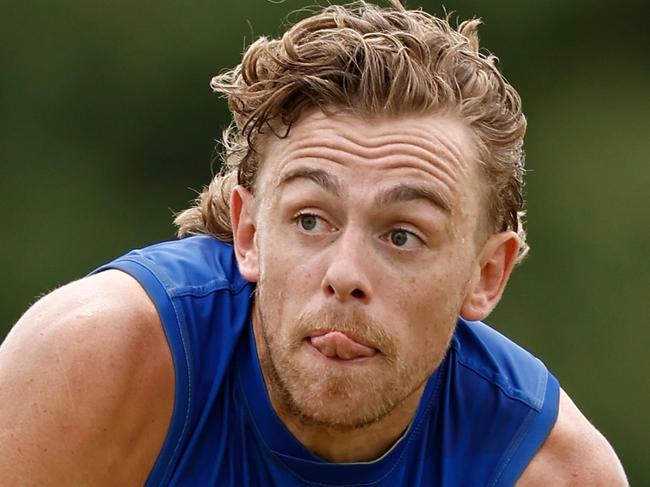 MELBOURNE, AUSTRALIA - JANUARY 26: Hugh Greenwood of the Kangaroos in action during the North Melbourne Kangaroos training session at La Trobe University on January 26, 2024 in Melbourne, Australia. (Photo by Michael Willson/AFL Photos via Getty Images)