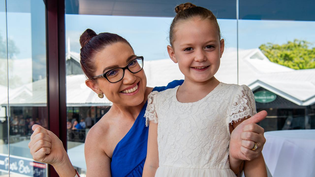 Dani Houghagen and Scarlett Houghagen after a win at the 2024 Darwin Guineas kicking off the Darwin Cup Carnival. Picture: Pema Tamang Pakhrin