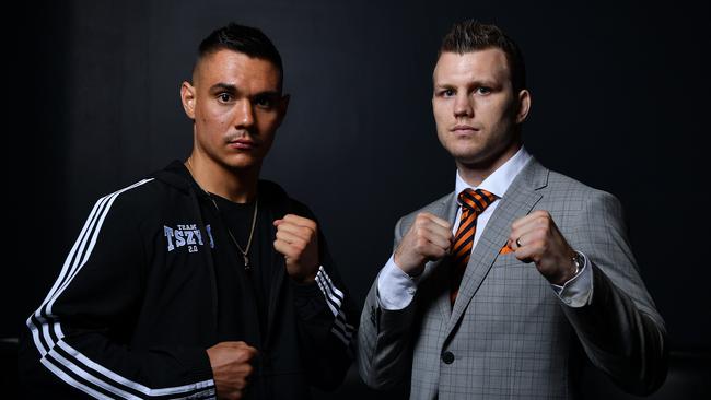 Tim Tszyu, left, and Jeff Horn in Sydney before their April 22 fight