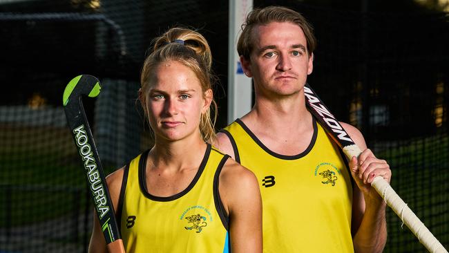 Emma de Broughe and Alistair Oliver ahead of Seacliff’s women’s and men’s double-header against Grange. Picture: Matt Loxton