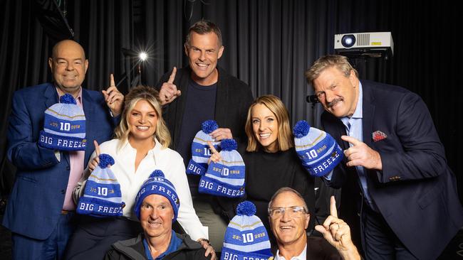 Neale Daniher with some of the original Big Freeze sliders Mark Robinson, Rebecca Maddern, Luke Darcy, Sam Lane, Brian Taylor and Tim Watson. Picture: Mark Stewart