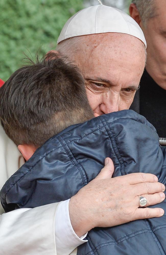 Pope Francis at the San Paolo della Croce parish in Corviale, a suburb of Rome, for a pastoral visit on April 15, 2018. Picture: NurPhoto via Getty Images