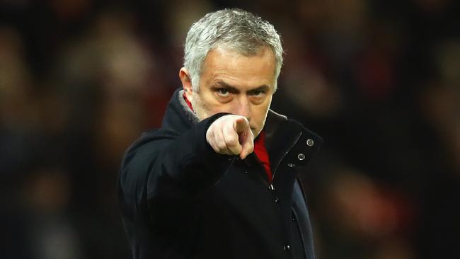 MANCHESTER, ENGLAND - DECEMBER 30: Jose Mourinho, Manager of Manchester United makes his point during the Premier League match between Manchester United and Southampton at Old Trafford on December 30, 2017 in Manchester, England.  (Photo by Clive Mason/Getty Images)