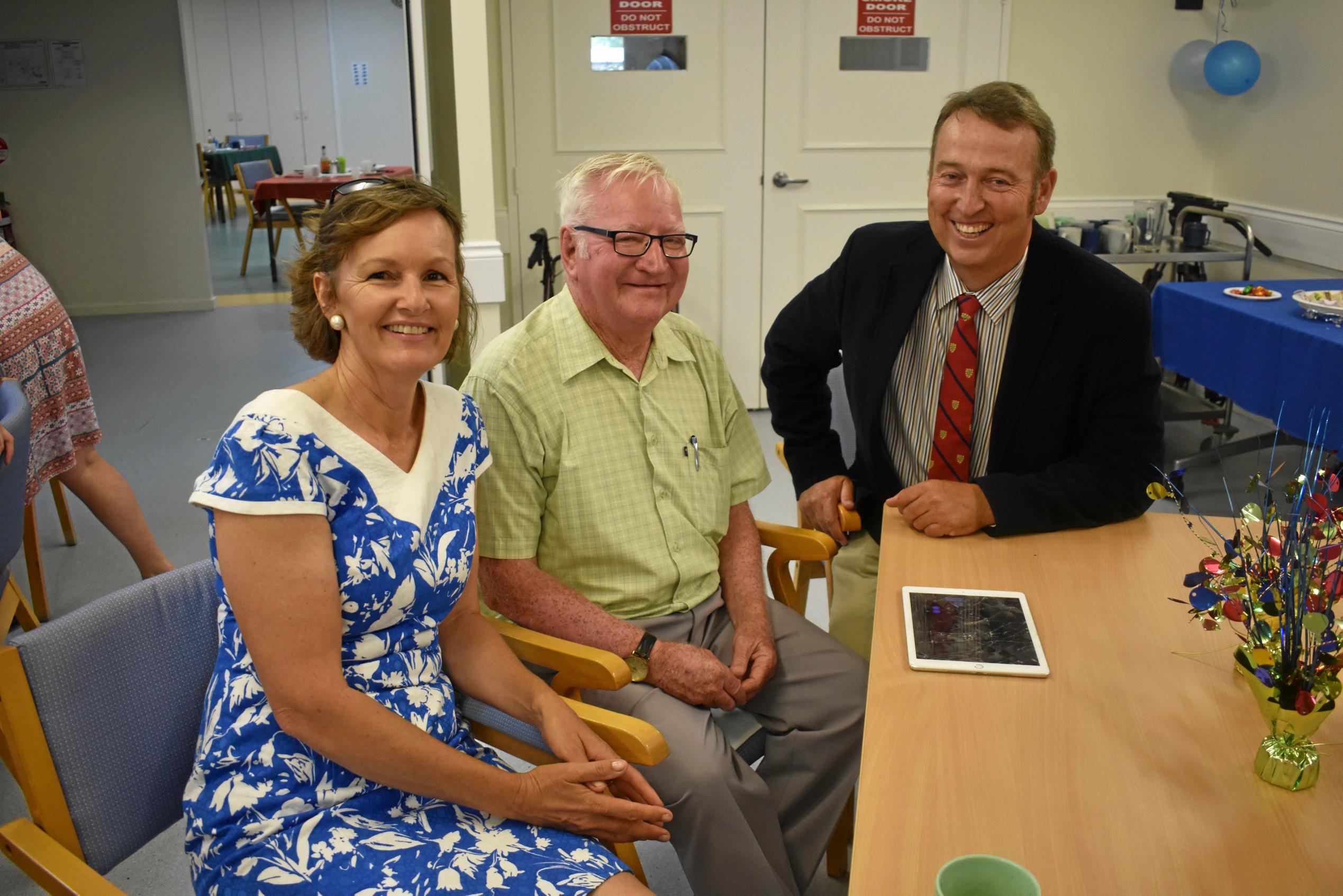 Natalie Golder, David Bowden and Tyson Golder at Dexter Kruger's 109th birthday party. Picture: Jorja McDonnell