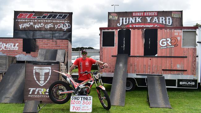 Randy Ryder with his motorbike and stunt set - Randy's performance gathered a crowd at the Warrnambool Show over the weekend.