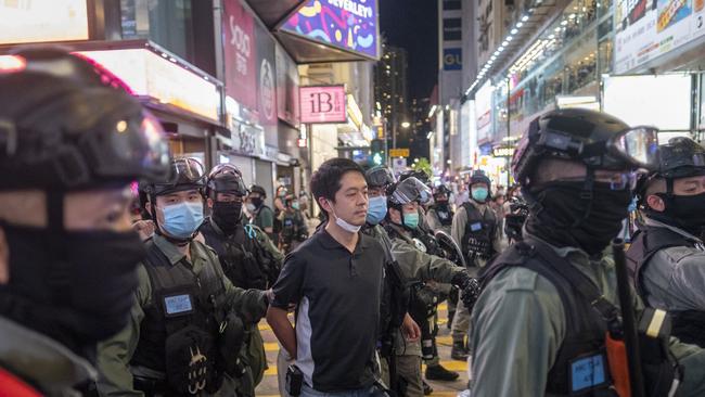 Ted Hui, a pro-democracy legislator, is arrested during a protest in the Causeway Bay district of Hong Kong, China, on Friday, June 12, 2020. Picture: Justin Chin/Bloomberg via Getty Images